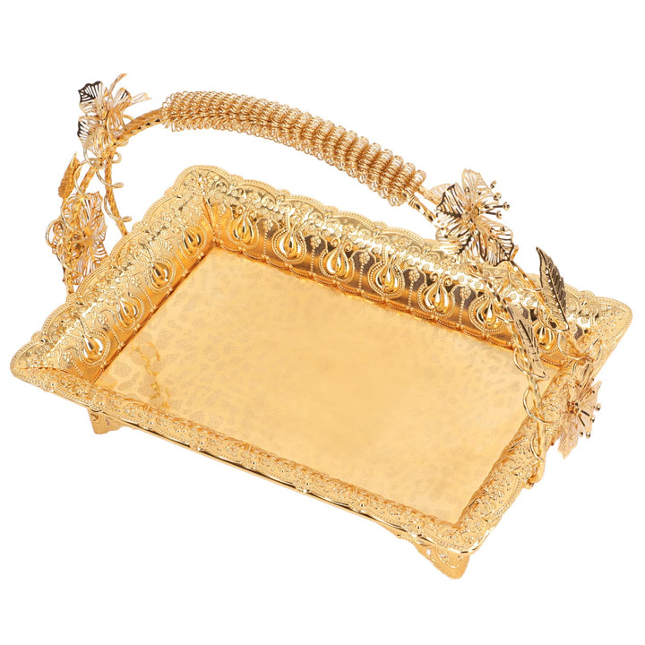 Cocoarm Vintage-Gold-Serviertablett, Kaffeetablett, Dekoratives Tablett aus Zinklegierung mit Griff