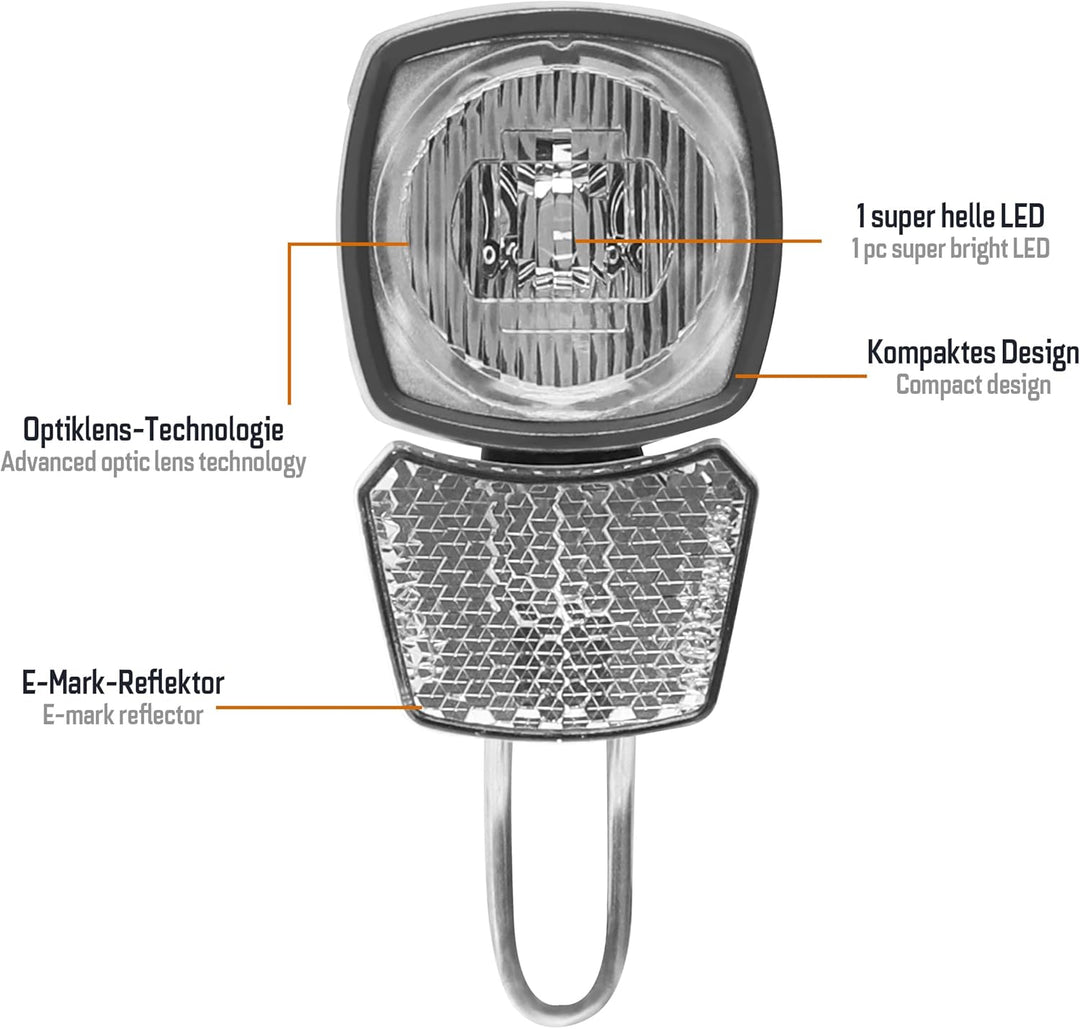 Fahrradlicht Dynamo Frontscheinwerfer 60 Lux Hammer M60 – LED Fahrradlampe mit Helligkeitssensor, St