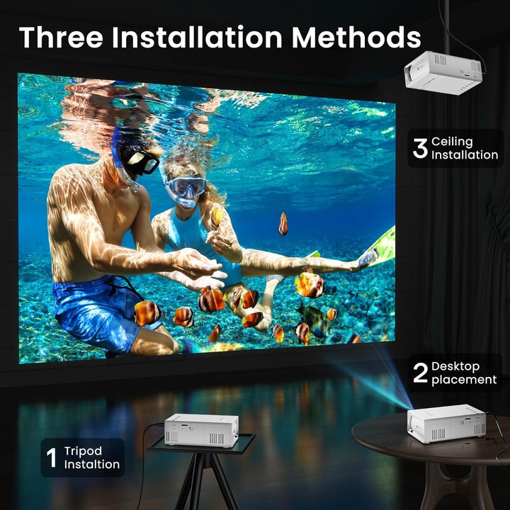 Portable Projector, Supports 1080P, USB Connection, Remote Control - Compatible with Smartphones, Ta