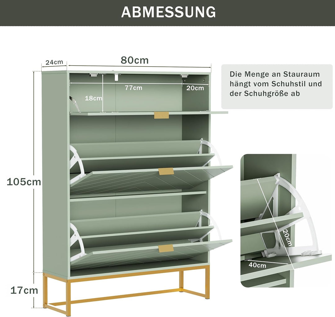 UEV Schuhschrank mit 3 Klappen Schmal,Freistehendes Schuhregal mit Kippschutz, Schuhkommode mit vers