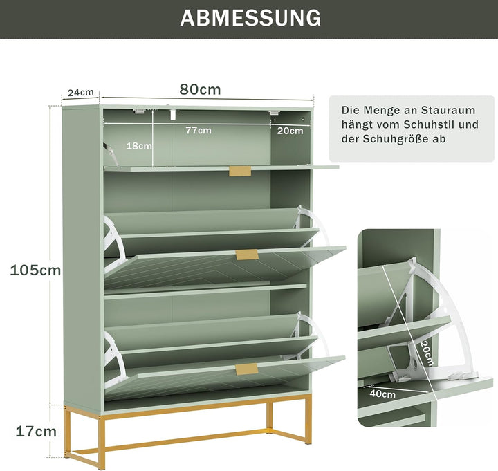 UEV Schuhschrank mit 3 Klappen Schmal,Freistehendes Schuhregal mit Kippschutz, Schuhkommode mit vers