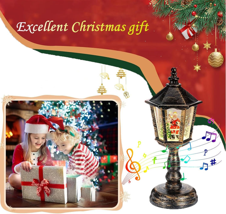 Weihnachts Schneekugel Laterne mit Musik, Weihnachtsdekoration LED Vintage Weihnachten Wasser glitze