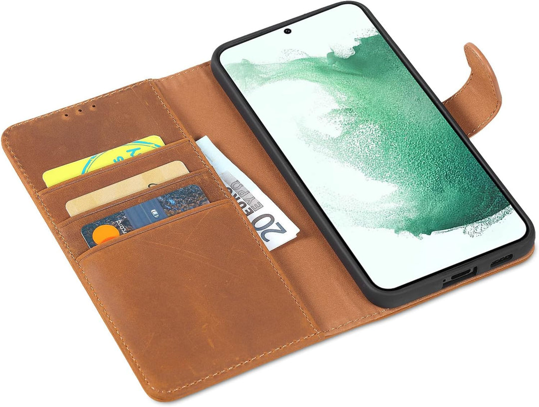 LENSUN Echtleder Hülle für Samsung Galaxy S22 Plus, Handyhülle [Echtes Leder][Magnetverschluss][RFID