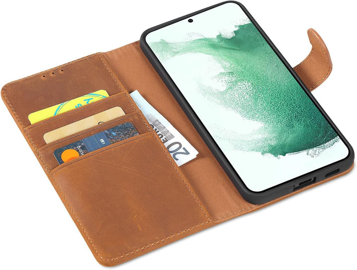 LENSUN Echtleder Hülle für Samsung Galaxy S22 Plus, Handyhülle [Echtes Leder][Magnetverschluss][RFID
