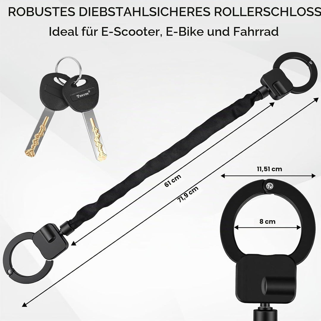 E Scooter Schloss mit 3L Wasserdichter Tasche, Handschellenschloss mit Schlüssel, Elektroroller-Fahr