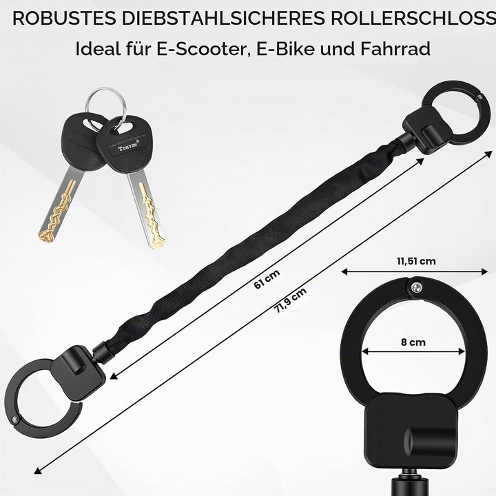 E Scooter Schloss mit 3L Wasserdichter Tasche, Handschellenschloss mit Schlüssel, Elektroroller-Fahr