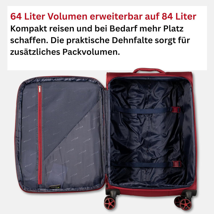 Cocoono Koffer Weichschale 64L bis 84L mit Dehnfalte – Stoffkoffer mit 4 Rollen – Reisekoffer Stoff