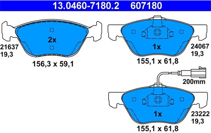 ATE 13.0460-7180.2 Bremsbelagsatz, Scheibenbremse