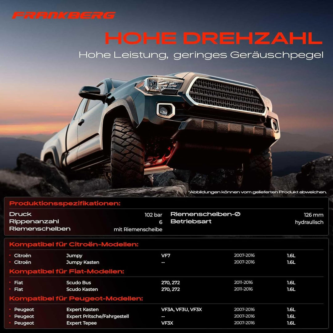 Frankberg Servopumpe Hydraulikpumpe Lenkung Kompatibel mit Jumpy 1.6L 2007-2016 Scudo 270 1.6L 2007-