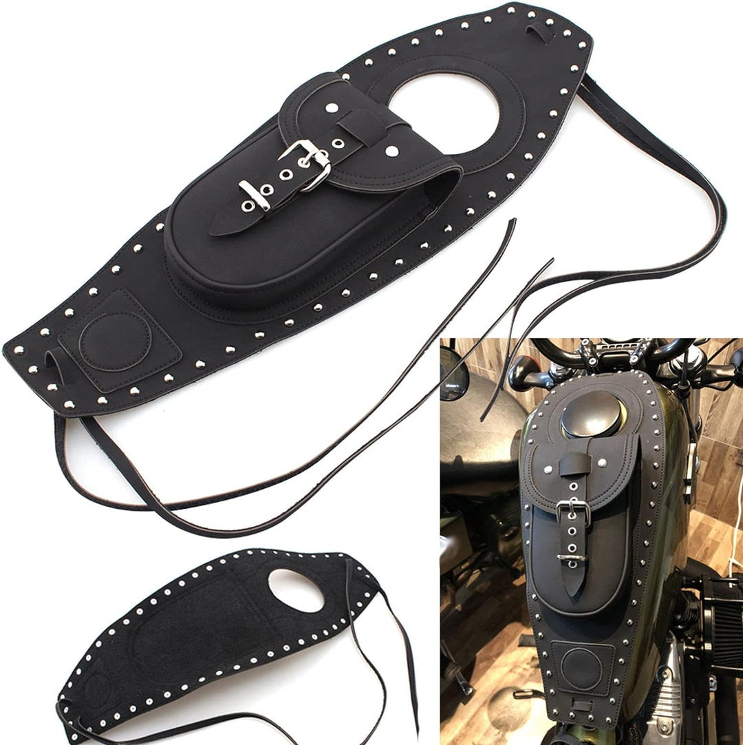 Tankverkleidungstasche, Motorrad-Kraftstofftanktasche, Gastankpolsterabdeckung, Schwarzes Kunstleder