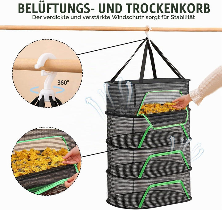 Trockennetz für KräUter, 4-Lagiges Kräutertrockner Hängend Mit Oberhaken, Pflanzen Trocknungsnetz Mi