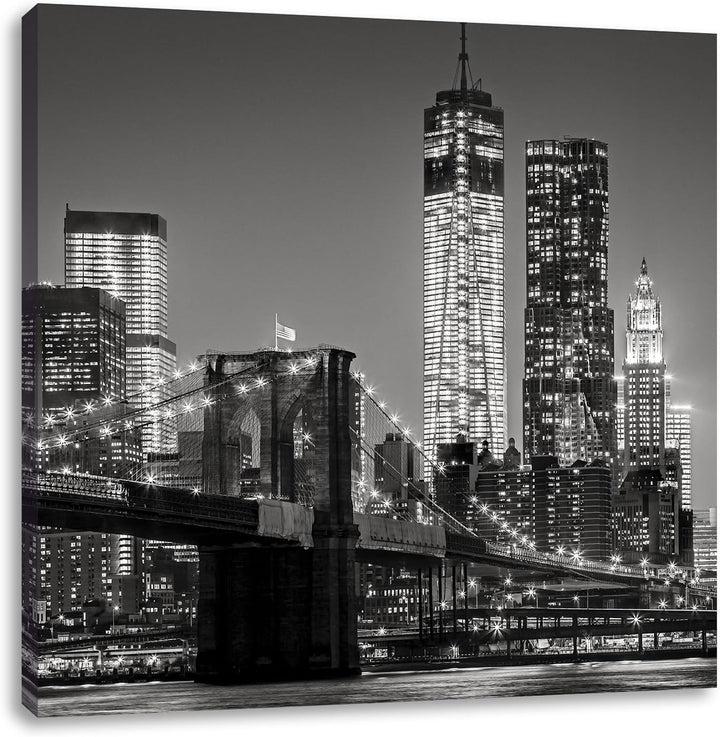 Pixxprint New York City Skyline bei Nacht als Leinwandbild/Grösse: 70x70 cm/Wandbild/Kunstdruck/fert