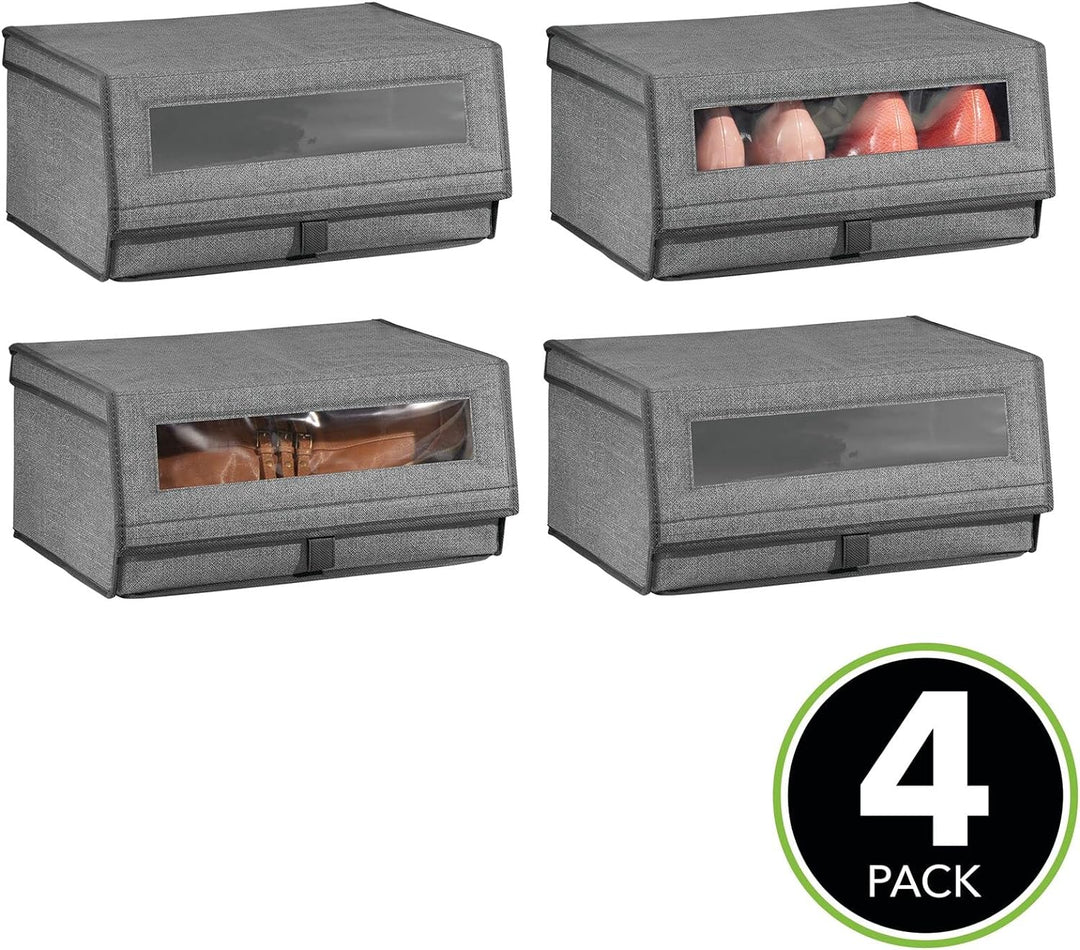 mDesign 4er-Set Schuhaufbewahrung aus Stoff – stapelbare Schuhbox mit Sichtfenster, Klettverschluss