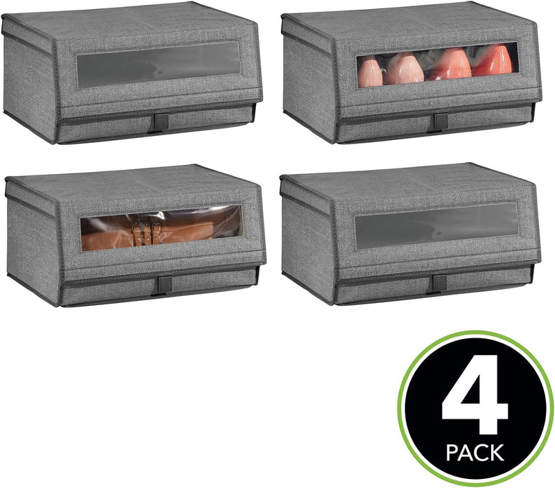 mDesign 4er-Set Schuhaufbewahrung aus Stoff – stapelbare Schuhbox mit Sichtfenster, Klettverschluss