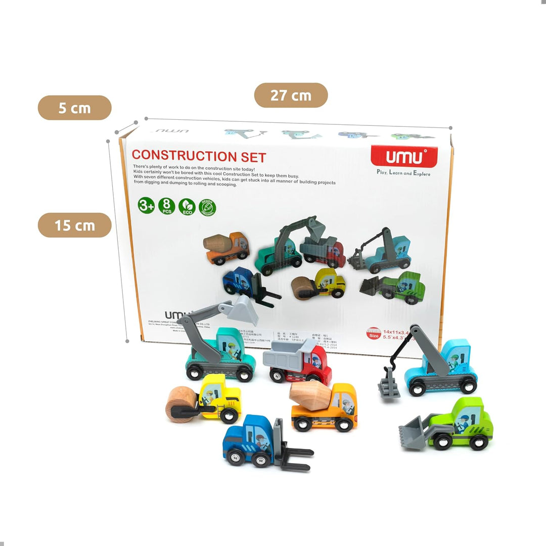 umu® Holz Baufahrzeuge Spielset für Kinder kompatibel mit Brio World Eisenbahn Sets & Anderen Marken