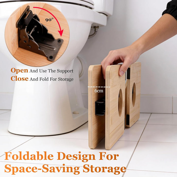 Bambus Toilettenhocker, Natürlicher Klappbar Badhocker, Ergonomischer WC Hocker für Badezimmer, Kloh