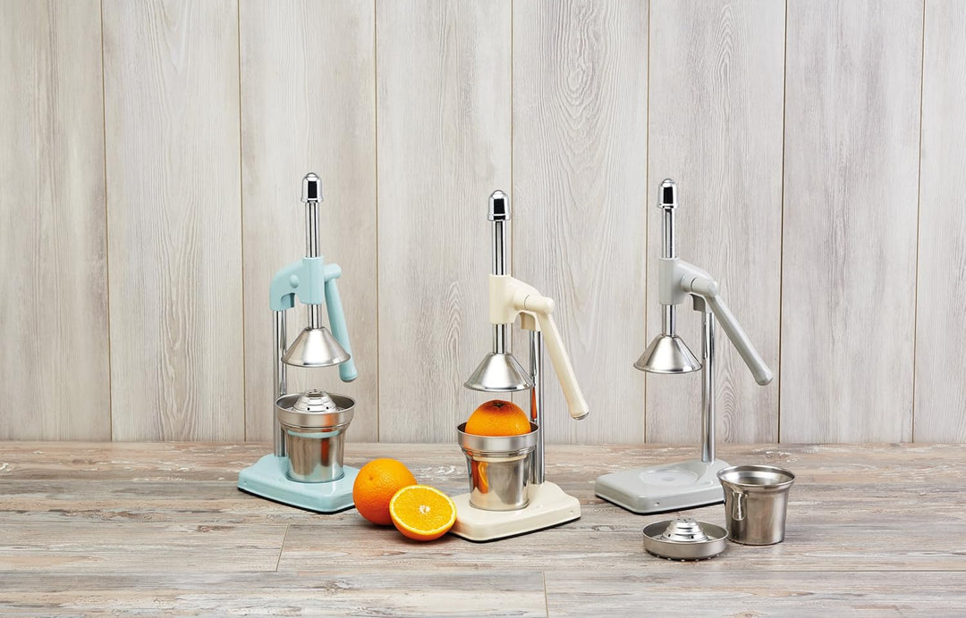 Living Nostalgia KitchenCraft – Zitruspresse mit manuellem Hebel, Aluminium- und Edelstahl-Kollektio