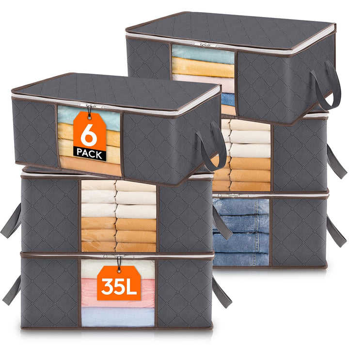 Lifewit 6 Stück 35L Aufbewahrungstasche, Unterbett Aufbewahrungsbox Kleideraufbewahrung, Faltbare Um
