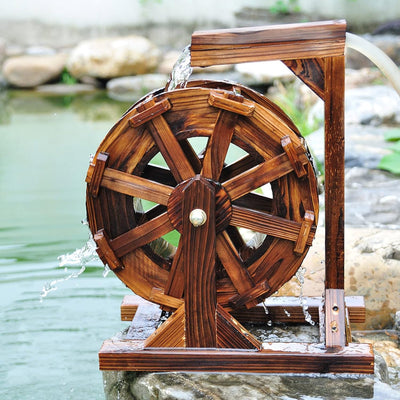 Holz Wasserrad Wasserspiel Wassermühle Garten Brunnen Gartendekoration Water Fountain Wasserfall gar