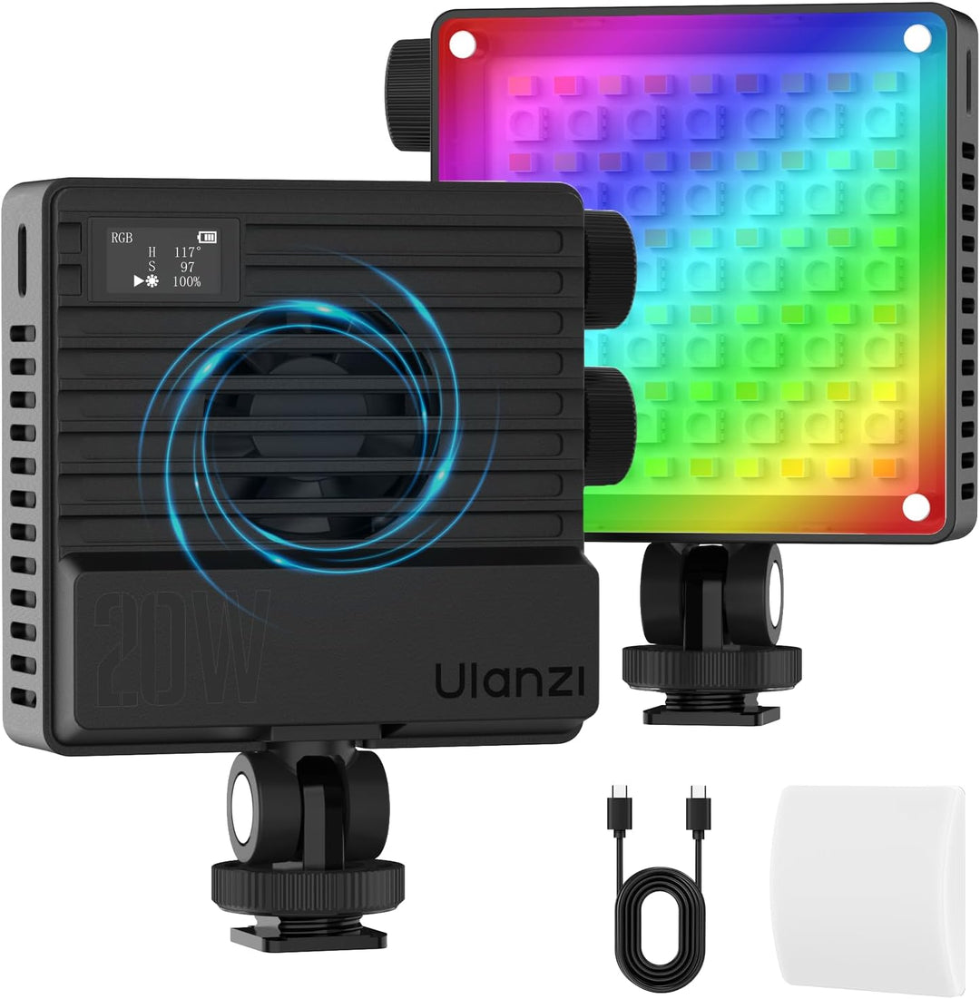 Videolicht RGB, ULANZI LE20 Kamera Foto Licht, 20W Videoleuchte mit 5000 mAh Akku, 2500K-9000K dimmb