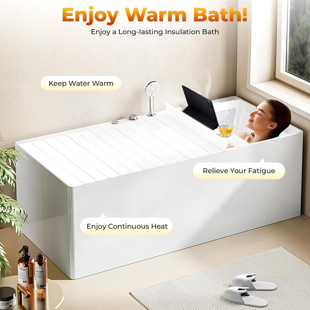 Faltbare Badewannenabdeckung, Weiss Holzoptik, 170x75cm, PVC, bis 5kg | Isoliert Badewasser, robust