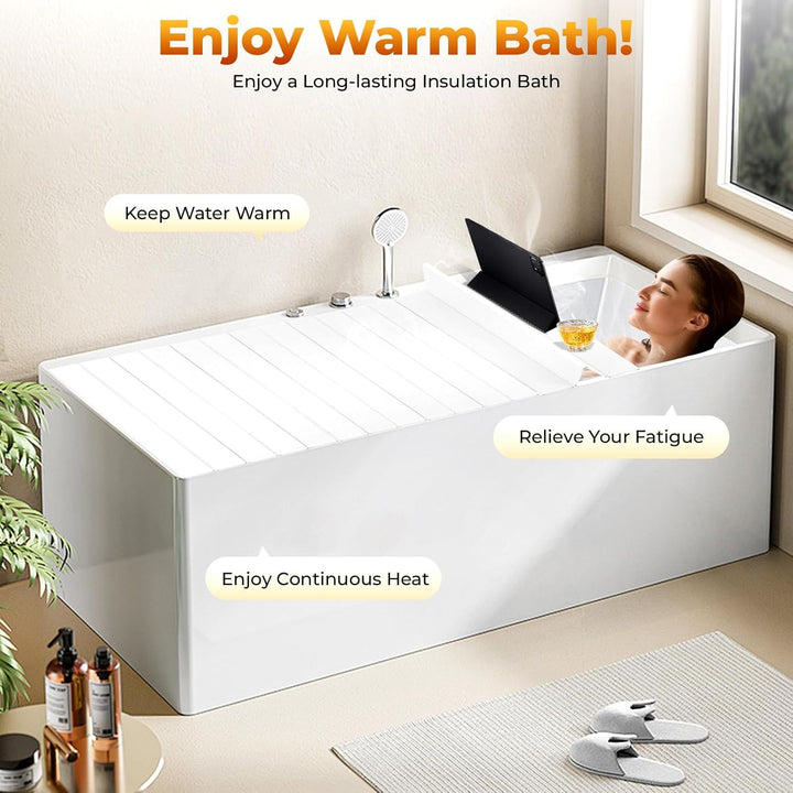 Faltbare Badewannenabdeckung, Weiss Holzoptik, 170x75cm, PVC, bis 5kg | Isoliert Badewasser, robust