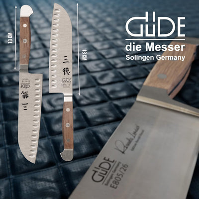 GÜDE Solingen - Santoku Messer mit Kulle geschmiedet, 18 cm, Fasseichenholz, ALPHA FASSEICHE, Doppel