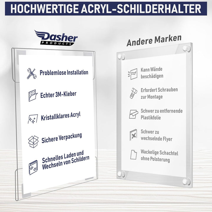 Dasher Products Acryl-Schilderhalter zum Einklemmen, A4 - Hochformat oder A4 - Querformat, durchsich