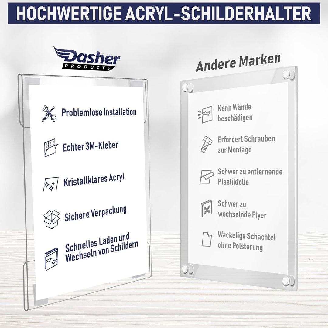Dasher Products Acryl-Schilderhalter zum Einklemmen, A4 - Hochformat oder A4 - Querformat, durchsich