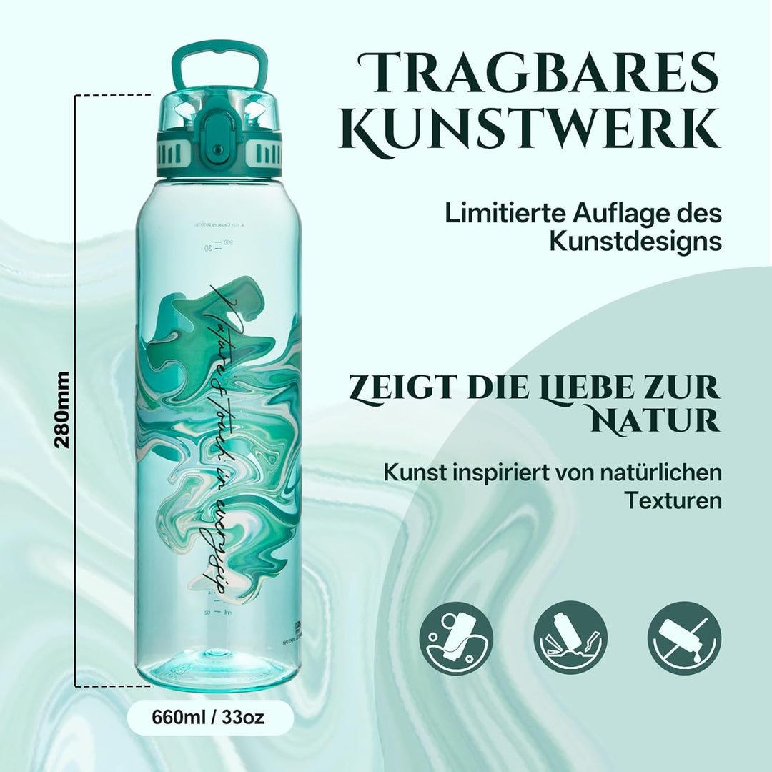 UZSPACE Trinkflasche Sport 1L, Tritan Bpa-Frei Trinkflasche Auslaufsicher mit Einhandbedienung, Kohl