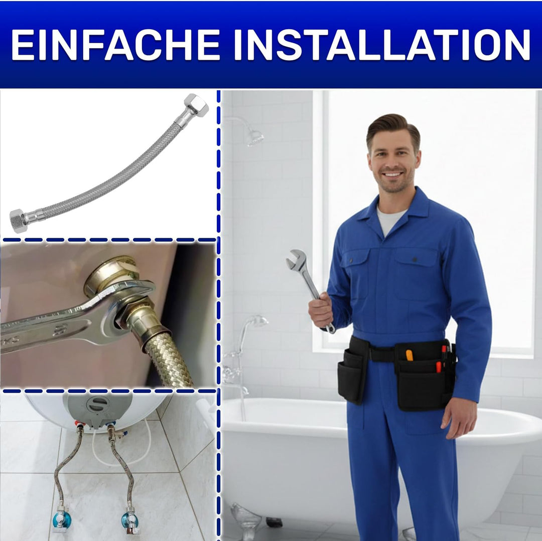 Flexibles Wasseranschluss 25 cm mit Edelstahlgewebe Innengewinde-Innengewinde 1/2” x 1/2” mit einem