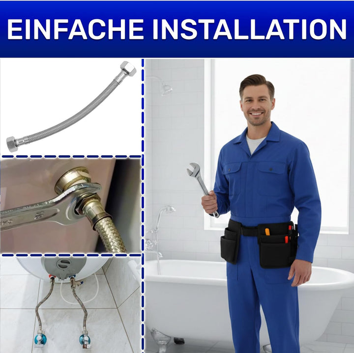 Flexibles Wasseranschluss 25 cm mit Edelstahlgewebe Innengewinde-Innengewinde 1/2” x 1/2” mit einem