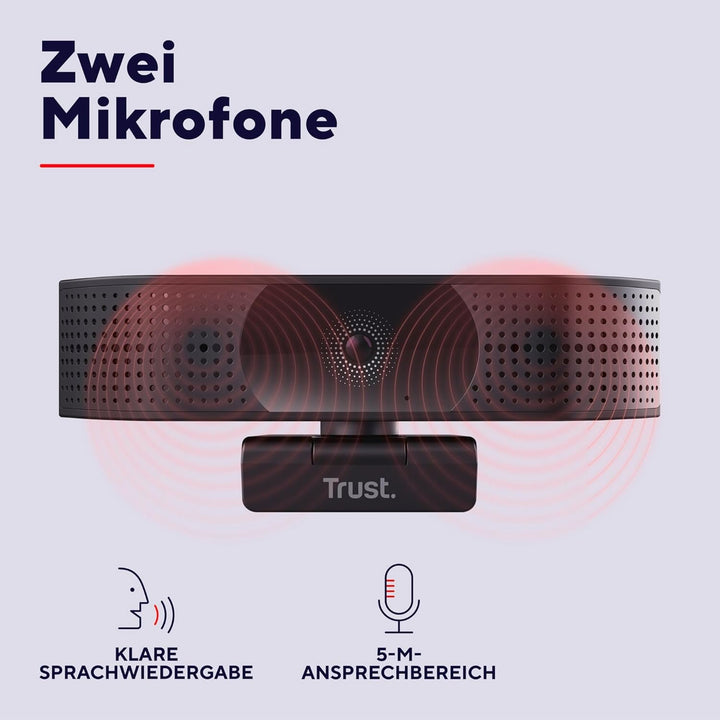 Trust Teza 4K Ultra HD Webcam, 3840x2160 mit 2 Mikrofonen und Autofokus, 30 FPS, USB Plug & Play, We