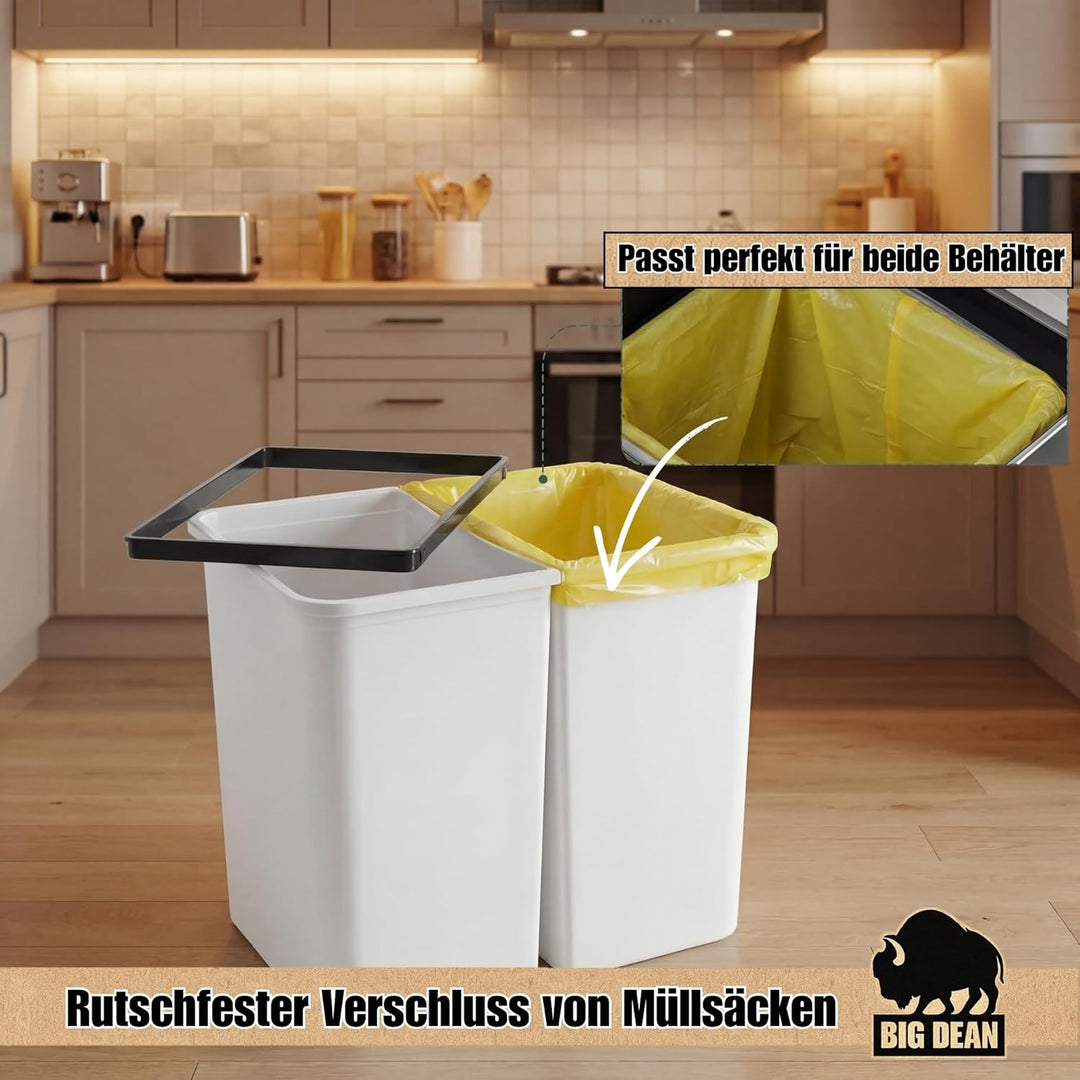 BigDean Zweimer Duo Müllbehälter mit Deckel 2 x ca. 25 Liter, Kunststoff Mülleimer für die Küche ger