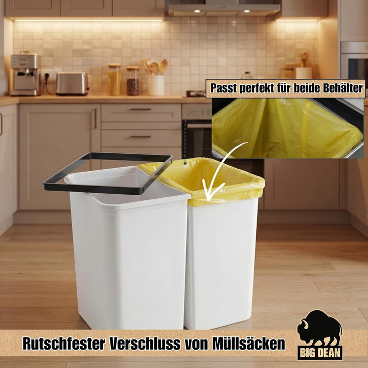BigDean Zweimer Duo Müllbehälter mit Deckel 2 x ca. 25 Liter, Kunststoff Mülleimer für die Küche ger