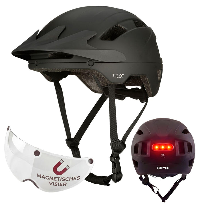 GOOFF Pilot S-Pedelec Helm - Schutz für schnelle E-Bike Fahrten – Fahrradhelm mit Visier und Licht –