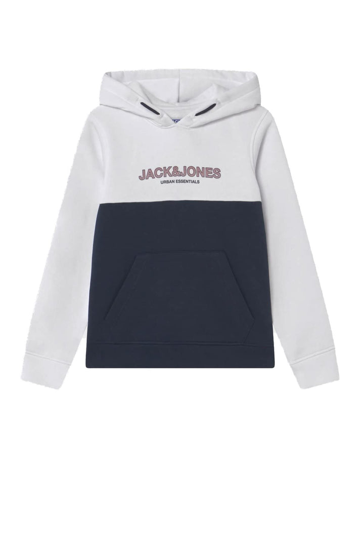 Jack & Jones Jungen JJEURBAN Blocking Sweat Hood NOOS JR Sweatshirt, White/Detail:RED Dahlia-Navy Pr