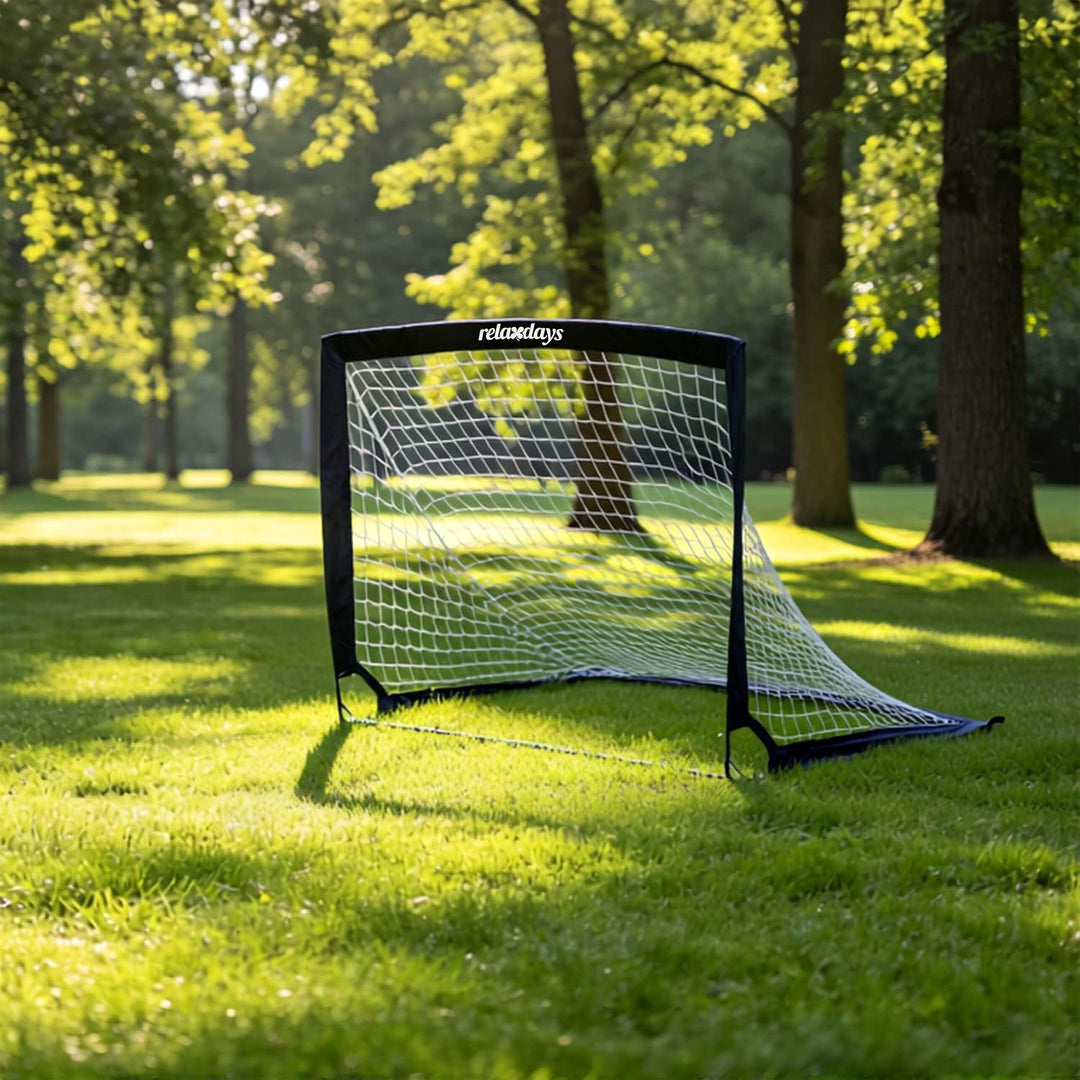 Relaxdays Fussballtor, 2er Set, HxBxT: 90 x 120 x 90 cm, faltbar, mit Erdhaken &amp; Tragetasche, Kinder