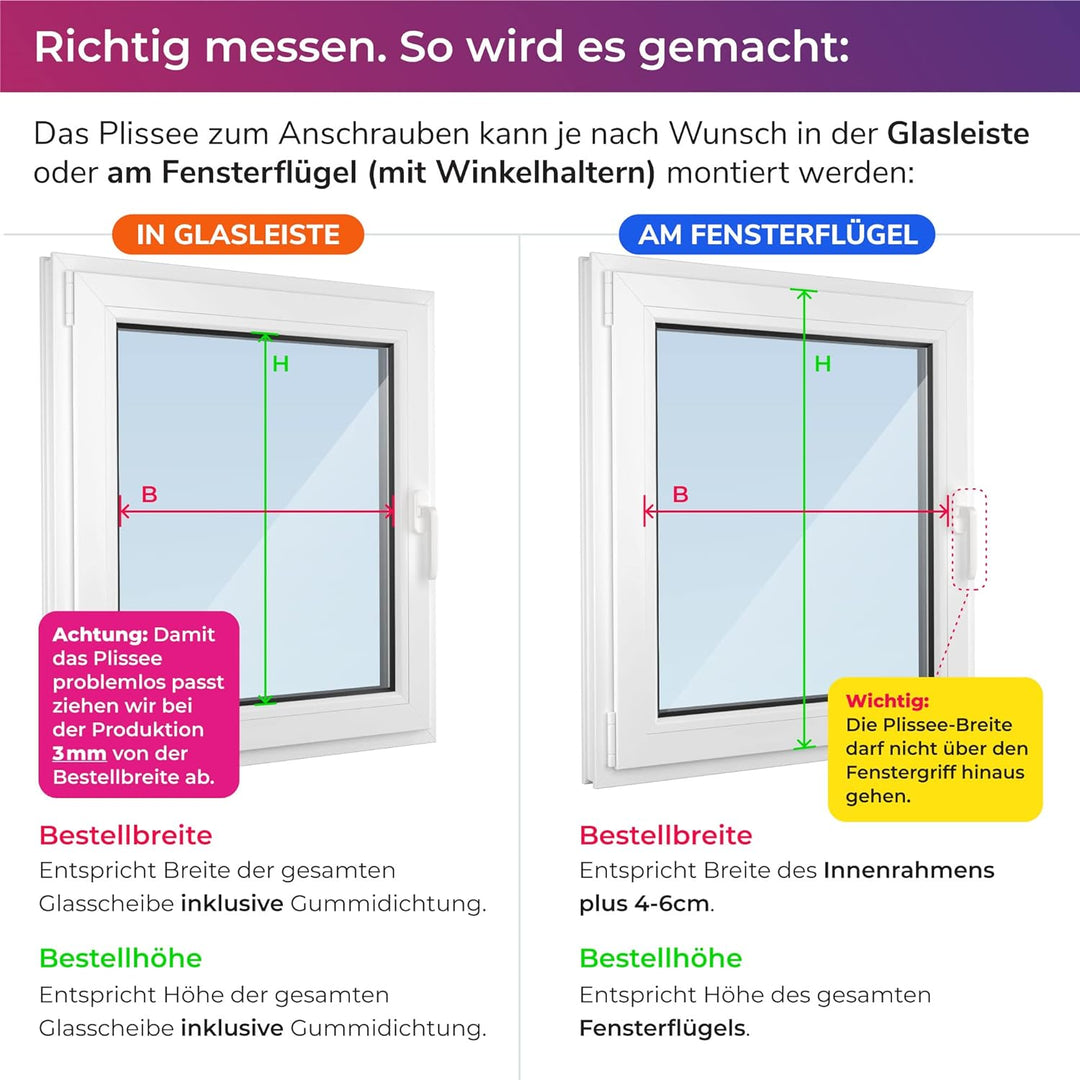 SchattenFreude Wabenplissee nach Mass für Fenster & Tür | Zum Anschrauben in der Glasleiste | Lichtd