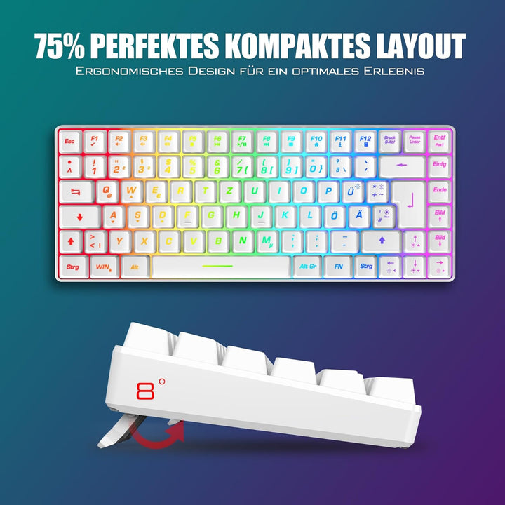 RedThunder 75% Kabelloses Gaming Tastatur und Maus Set, QWERTZ DE Layout, 85 Tasten, Wiederaufladbar