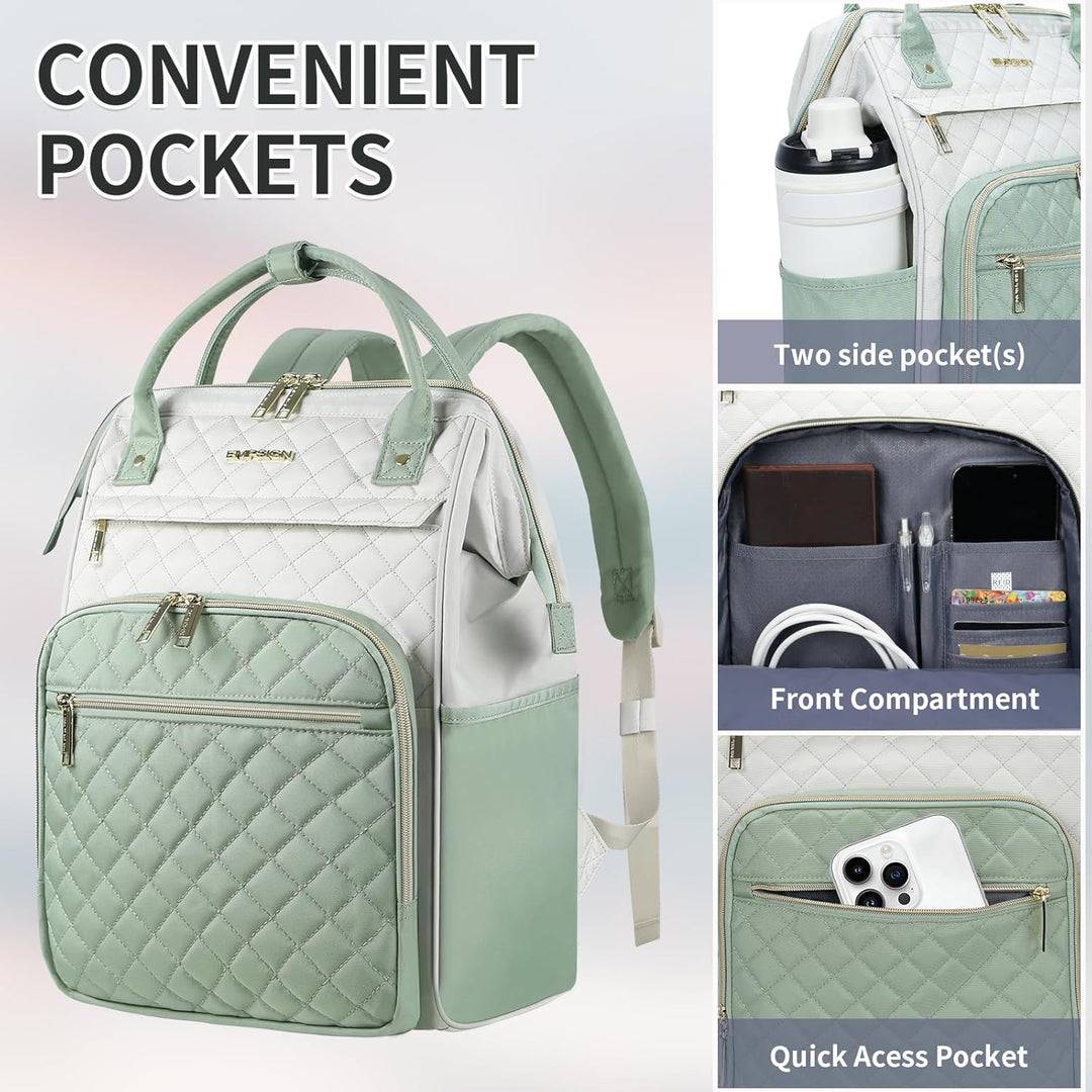 EMPSIGN Laptop Rucksack Damen 17.3 Zoll, Wasserfest Mädchen, Elegante Arbeitstasche Lehrertasche, Re