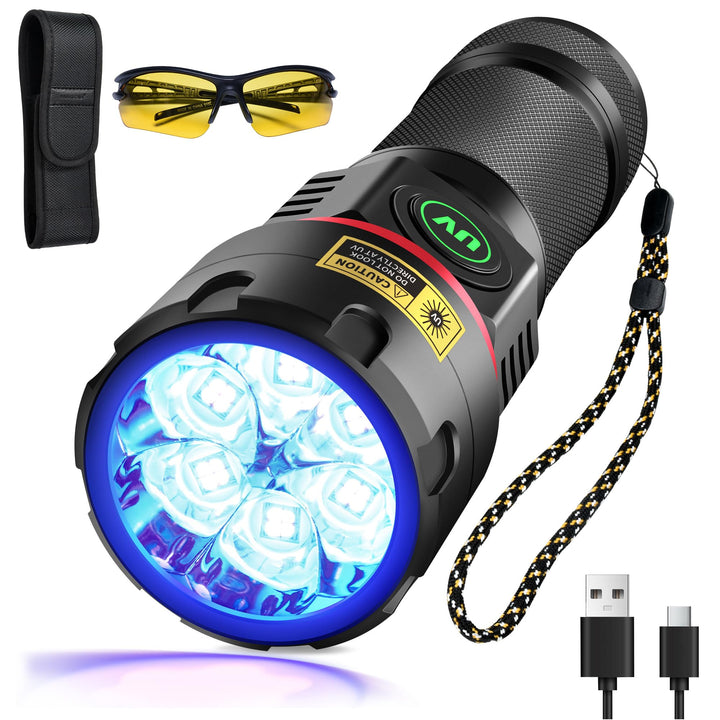 DARKBEAM UV Taschenlampe Schwarzlicht 395nm, 6xLED [4-Core] Taschenlampen Ultraviolett Aufladbar 80W