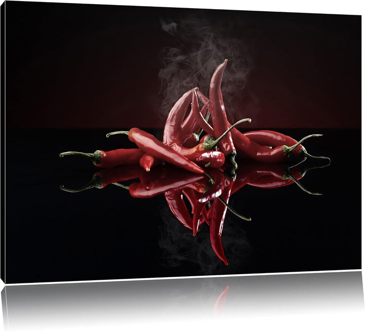Pixxprint Feurige rote Chili-Schoten als Leinwandbild/Grösse: 100x70 cm/Wandbild/Kunstdruck/fertig b