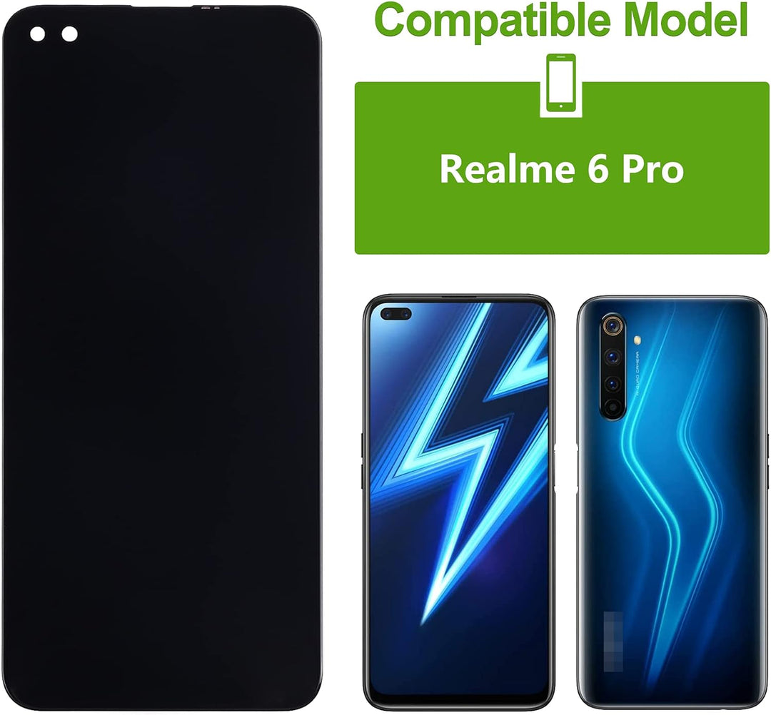 SwarKing LCD Display kompatibel mit Realme 6 Pro Touch Screen Digitizer (Schwarz ohne Rahmen) Ersatz