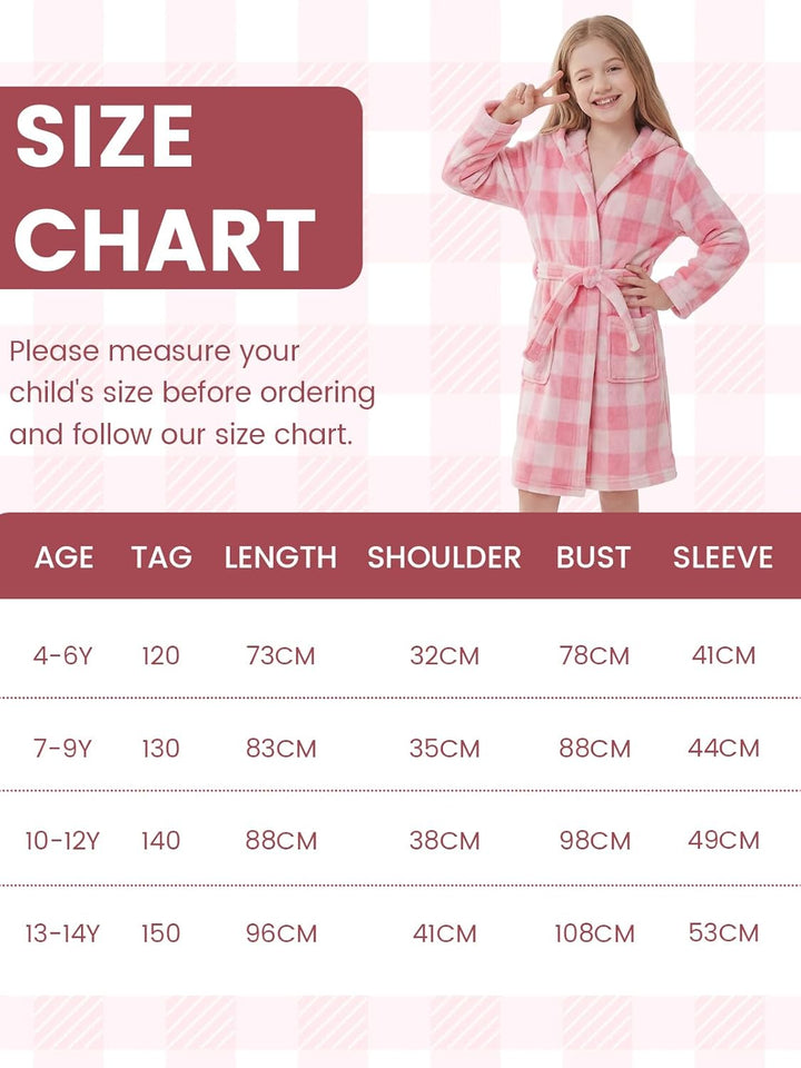 JiAmy Kapuzen Bademantel für Mädchen Flauschiger Fleece Plüsch Langer Schlafmantel Kinder Rosa 4-6 J
