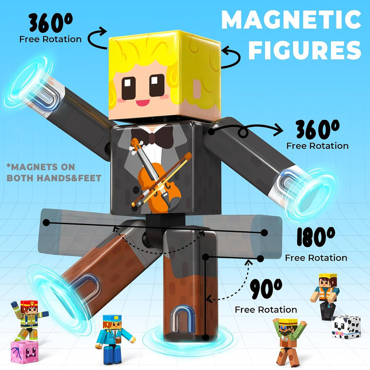 Magneverse 20-Teile Set für Magnetische Bausteine, Bewegliche Spielfiguren mit 10 Berufsfiguren und