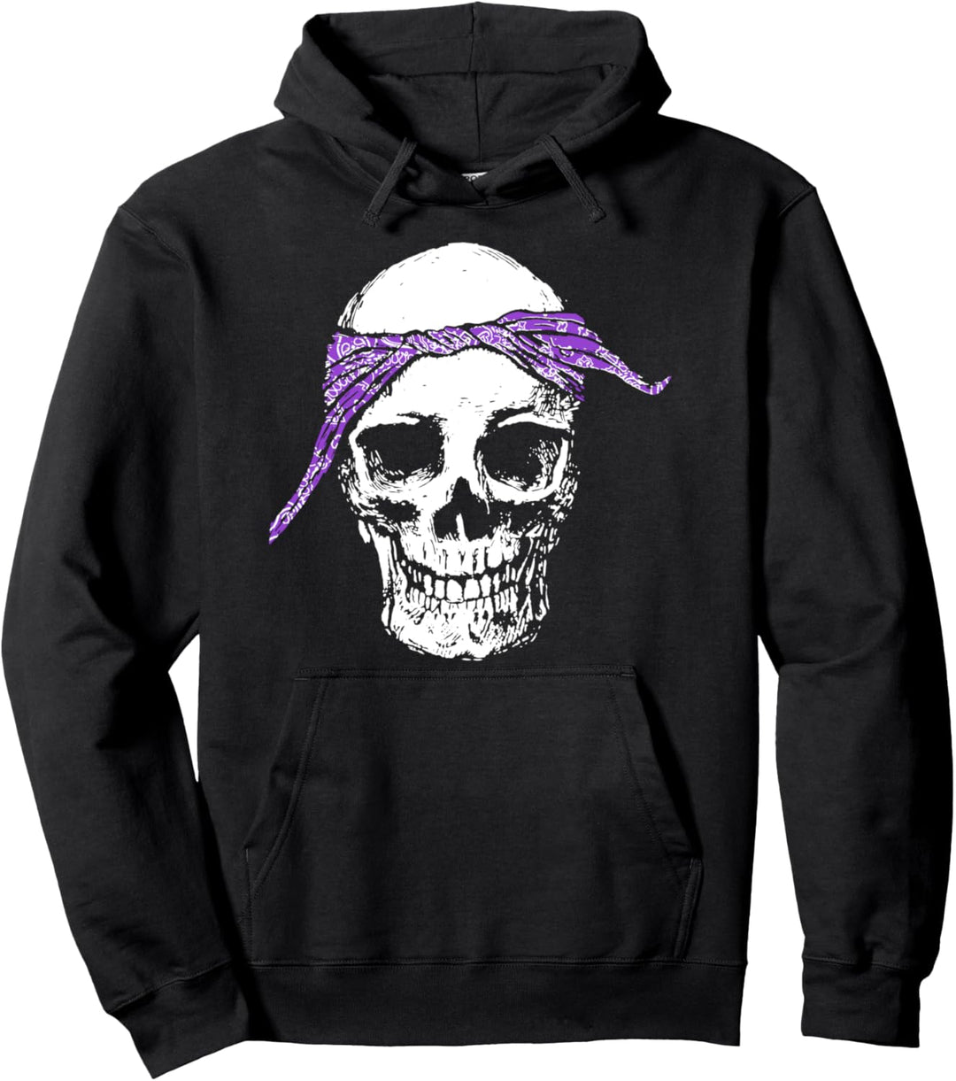 HipHop Skull & Purple Do Rag Bandana Old School Rap Retro Pullover Hoodie