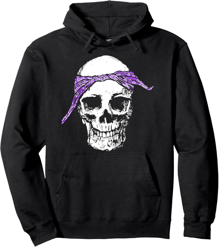 HipHop Skull & Purple Do Rag Bandana Old School Rap Retro Pullover Hoodie