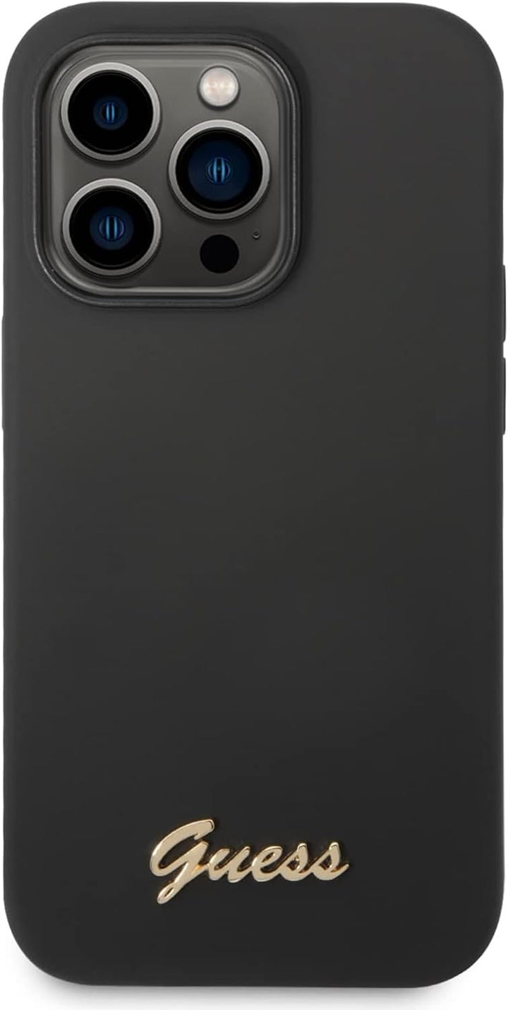 Guess GUHCP14LSLSMK hülle für iPhone 14 Pro 6,1" schwarz/Black Hard case Silicone Vintage Gold Logo