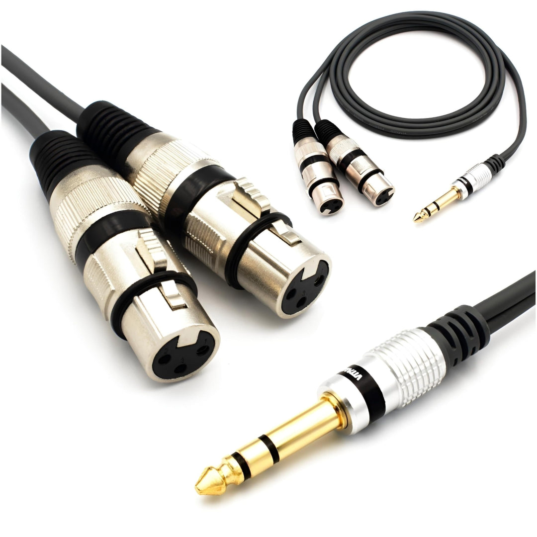 VITALCO 2x XLR Buchse auf Stereo Klinke Kabel 1.5m Mikrofonkabel 3 Polig Weiblich auf 6,3 TRS Klinke
